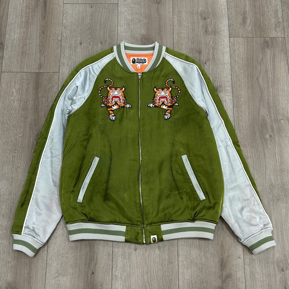 BAPE Tiger Souvenir Jacket Green Silver sz Medium M SF